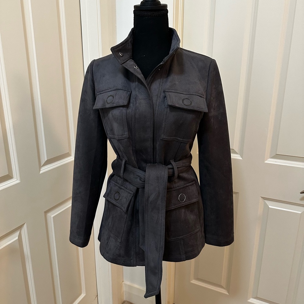 White House Black Market Charcoal Belted Jacket